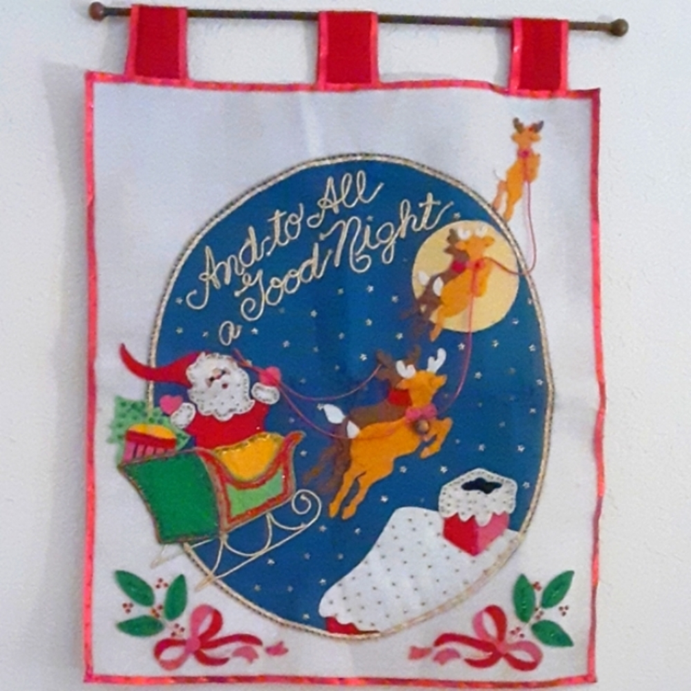 Vintage Christmas Santa Claus and Reindeer Holiday Tapestry Banner Decor - Picture 3 of 7